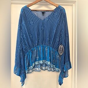 NWT Scoop Blue Patterned Women's Blouse